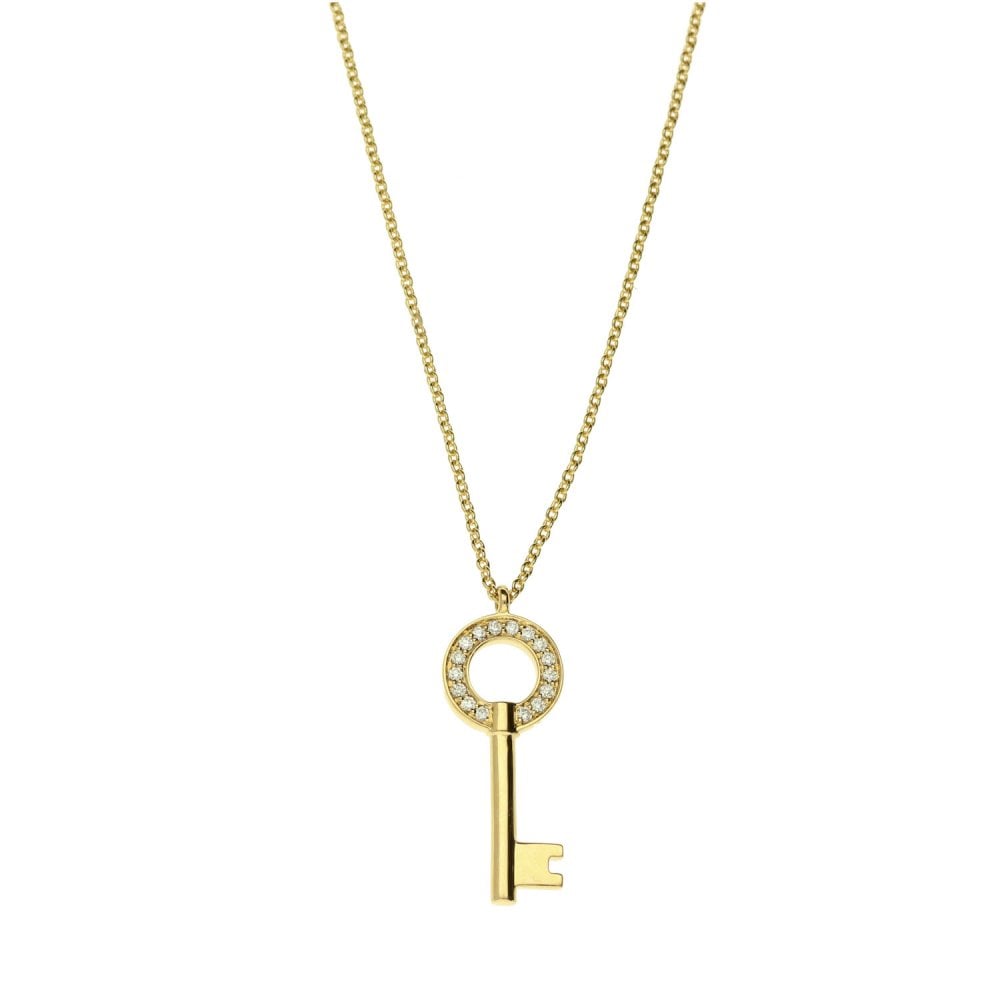 Ladies 18ct Yellow Gold Diamond Key Pendant And Chain