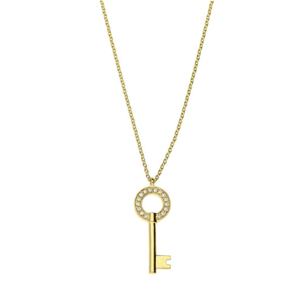 Ladies 18ct Yellow Gold Diamond Key Pendant And Chain
