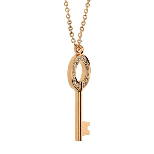 18ct Rose Gold Diamond Key Pendant & Necklace - 18" - 0.06ct