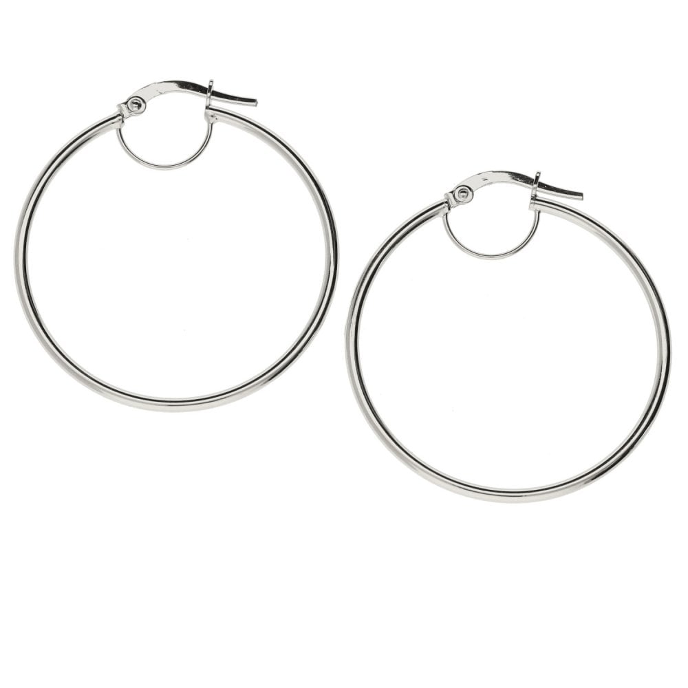 Ladies 9ct White Gold Plain Hoop Earrings