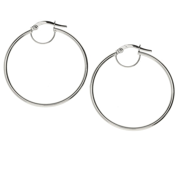 Ladies 9ct White Gold Plain Hoop Earrings