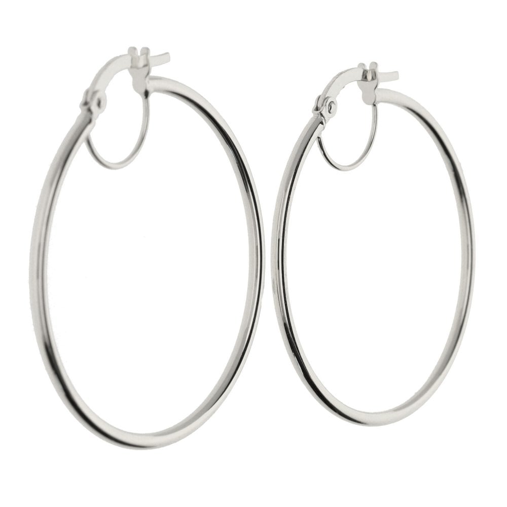 Ladies 9ct White Gold Plain Hoop Earrings