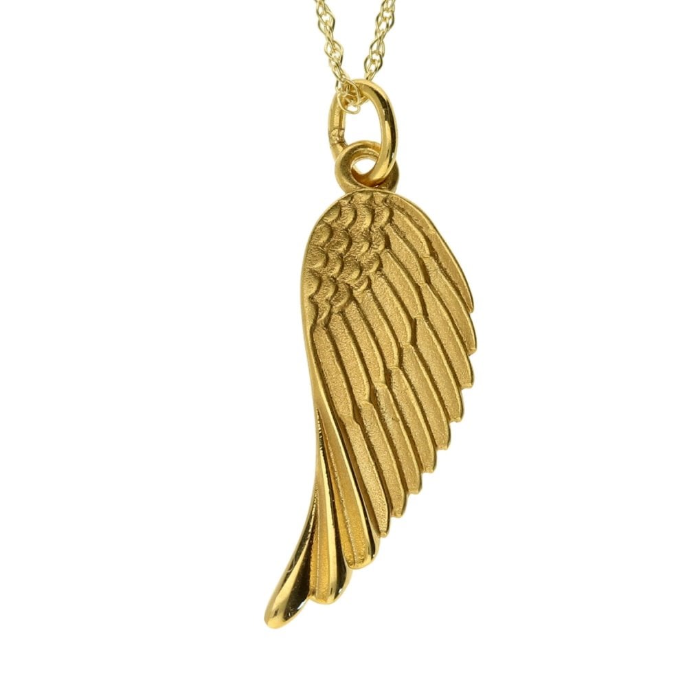 Ladies 9ct Yellow Gold Angel Wing Pendant & Chain - 18"