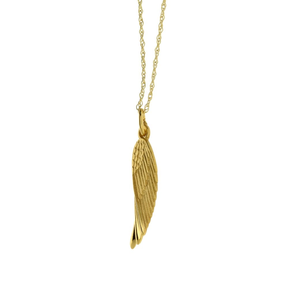 Ladies 9ct Yellow Gold Angel Wing Pendant & Chain - 18"