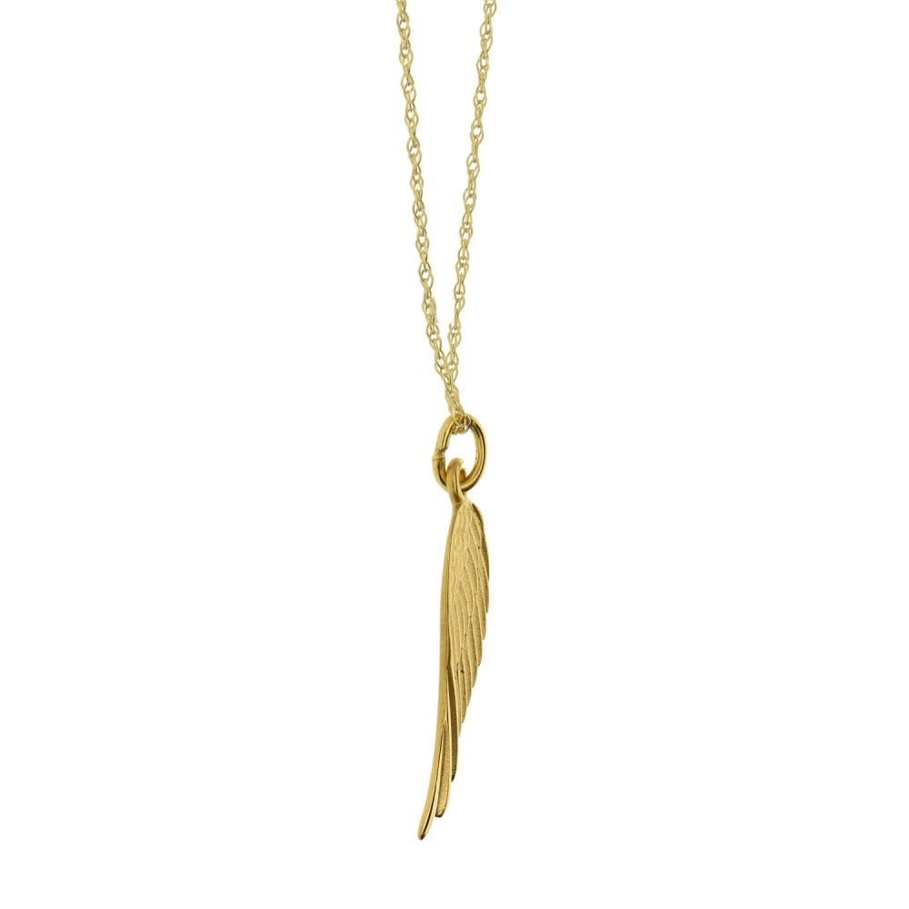 Ladies 9ct Yellow Gold Angel Wing Pendant & Chain - 18"