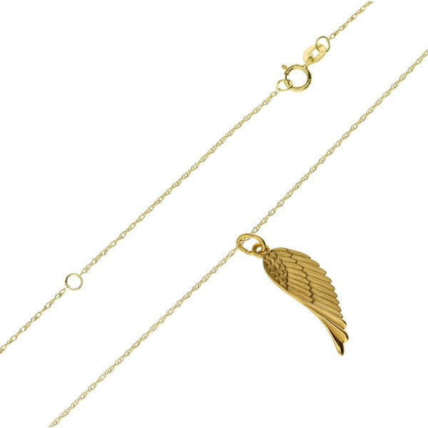 Ladies 9ct Yellow Gold Angel Wing Pendant & Chain - 18"