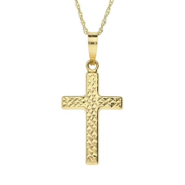 9ct Yellow Gold Diamond-Cut Cross Pendant & Necklace - 18" -1.3g