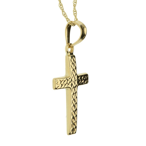 9ct Yellow Gold Diamond-Cut Cross Pendant & Necklace - 18" -1.3g