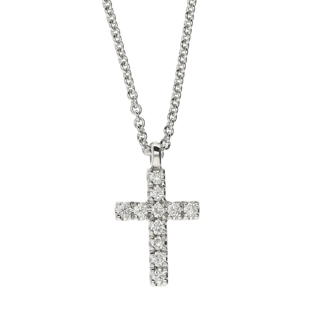 9ct White Gold Diamond Cross Pendant & Necklace - 18" - 0.06ct