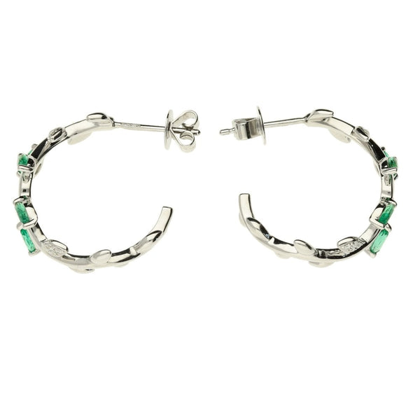 Ladies 9ct White Gold Diamond And Emerald Leaf Style Earrings