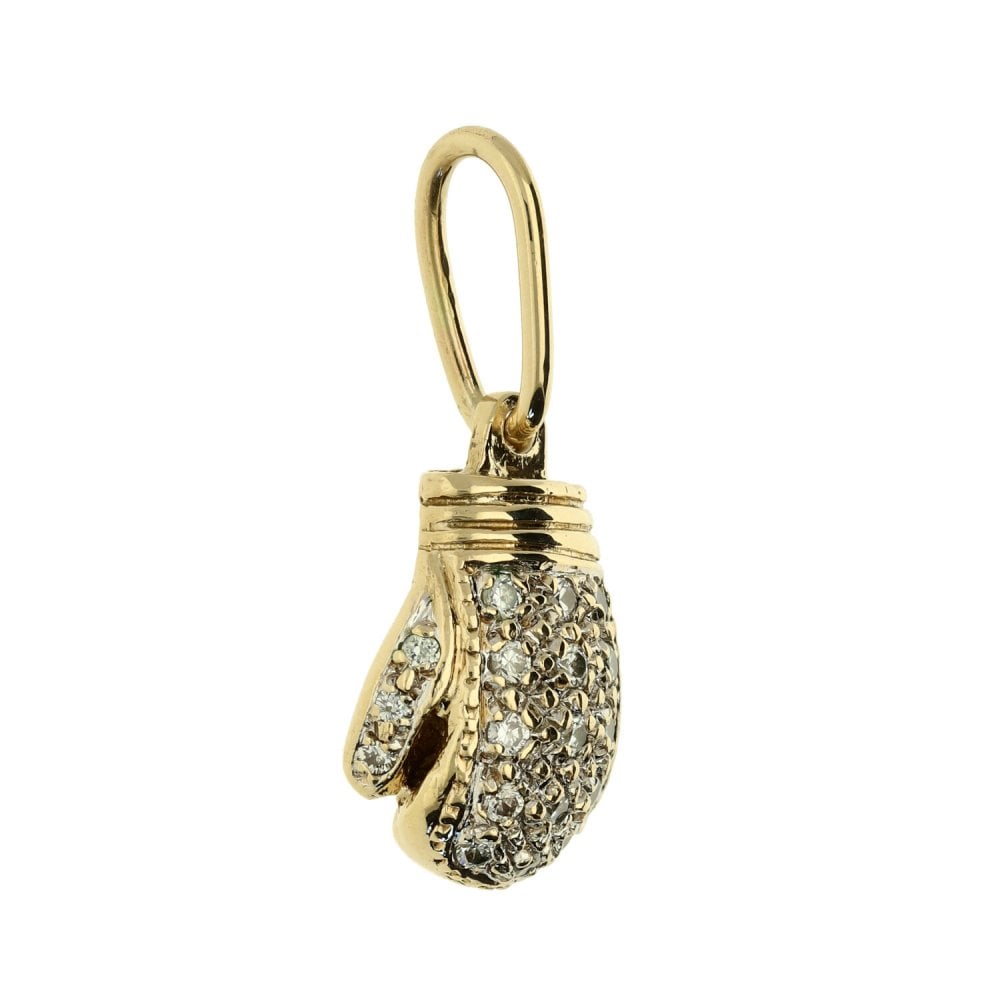 Gents 9ct Yellow Gold Cubic Zirconia Boxing Glove Pendant - 8.9g