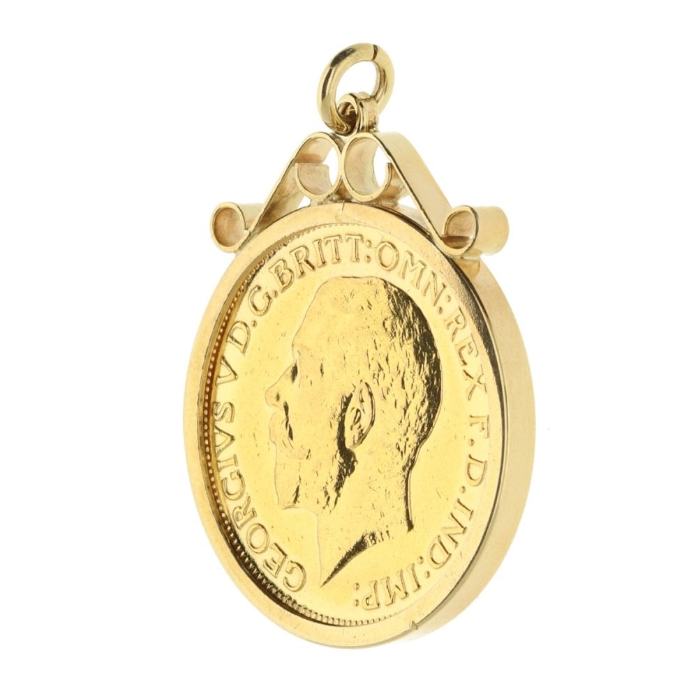 Yellow Gold King George V Full Sovereign Coin Pendant - 1914