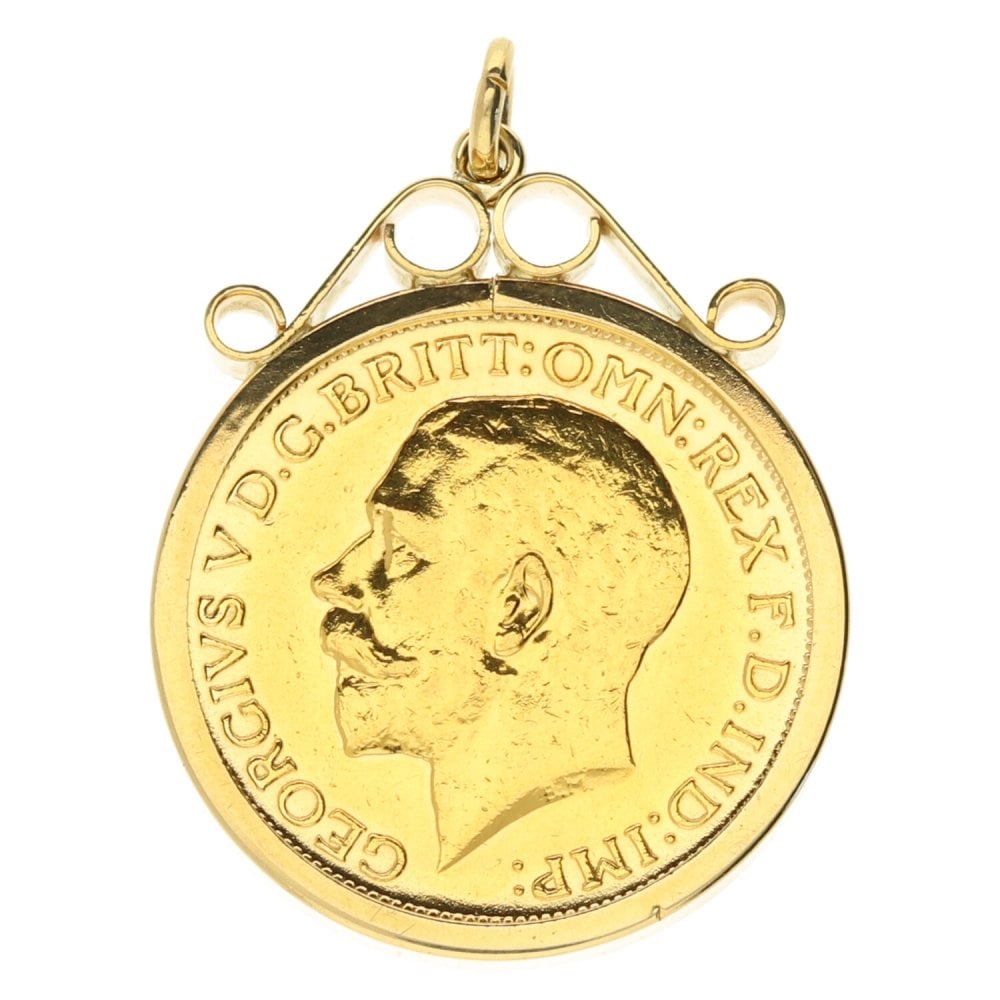 Yellow Gold King George V Full Sovereign Coin Pendant - 1914