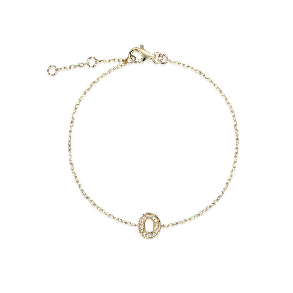 9ct Yellow Gold Diamond Initial O Bracelet - 6"/6.5"/7" - 0.06ct