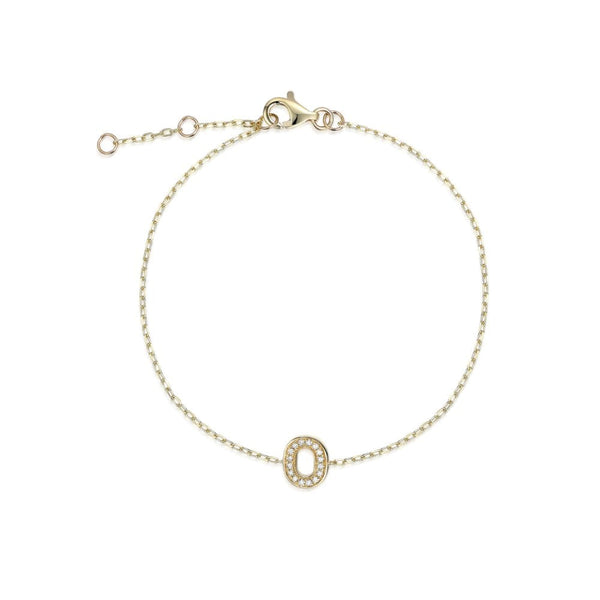 9ct Yellow Gold Diamond Initial O Bracelet - 6"/6.5"/7" - 0.06ct