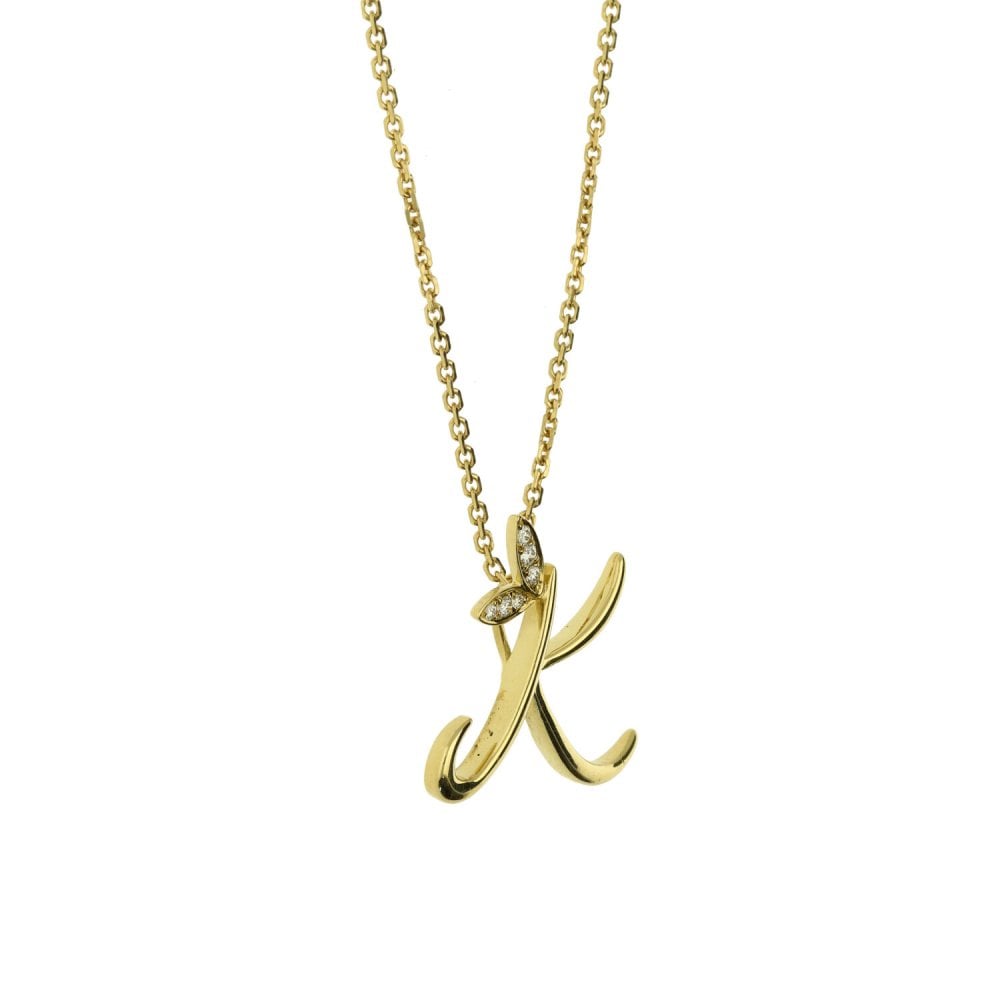 Ladies 18ct Yellow Gold Initial 'K' Pendant & 18" Chain