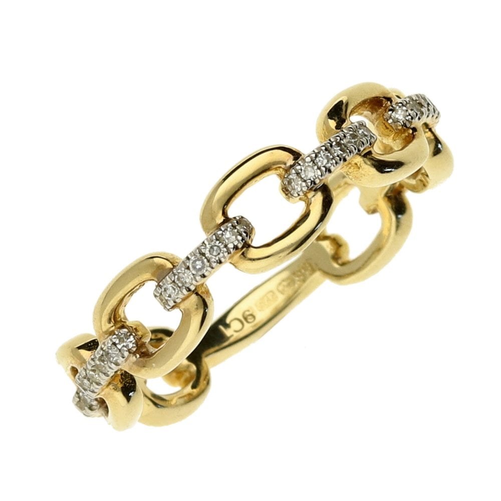 Ladies 9ct Yellow Gold Diamond Set Bar And Open Link Ring