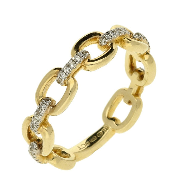 Ladies 9ct Yellow Gold Diamond Set Bar And Open Link Ring