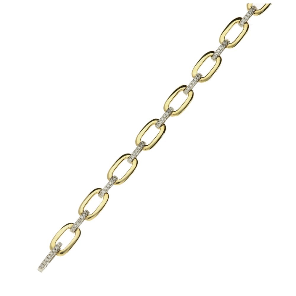 Ladies 9ct White And Yellow Diamond Set Bar And Link Bracelet