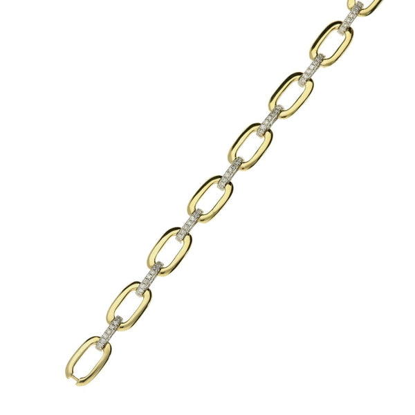 Ladies 9ct White And Yellow Diamond Set Bar And Link Bracelet
