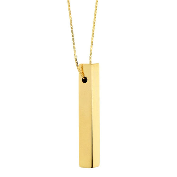9ct Yellow Gold Hollow Bar Pendant & Necklace - 18" - 2.7g