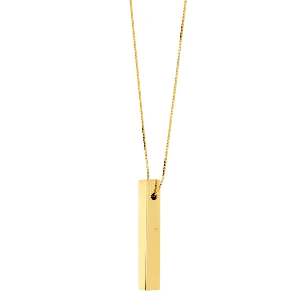 9ct Yellow Gold Hollow Bar Pendant & Necklace - 18" - 2.7g