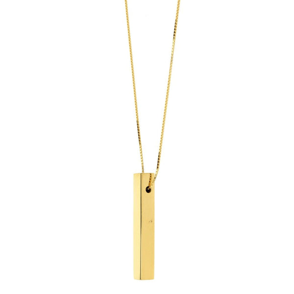 9ct Yellow Gold Hollow Bar Pendant & Necklace - 18" - 2.7g