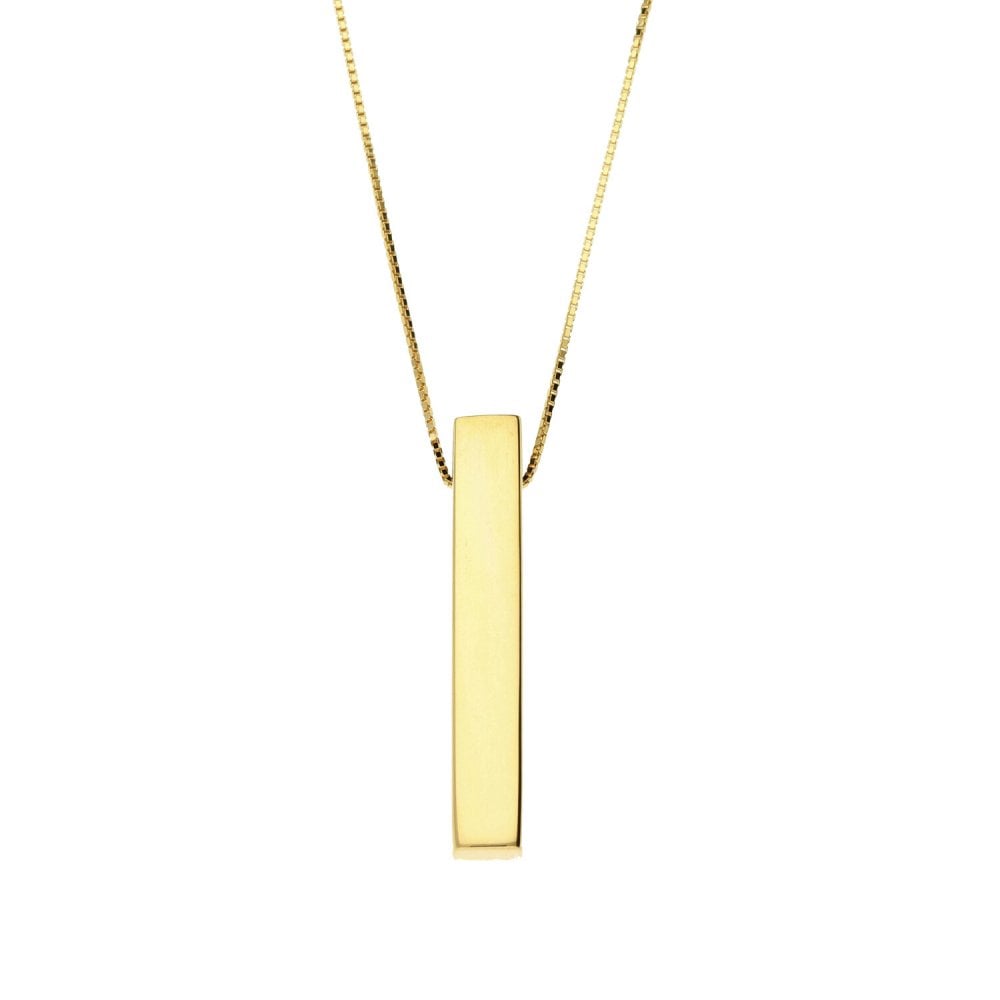 9ct Yellow Gold Hollow Bar Pendant & Necklace - 18" - 2.7g