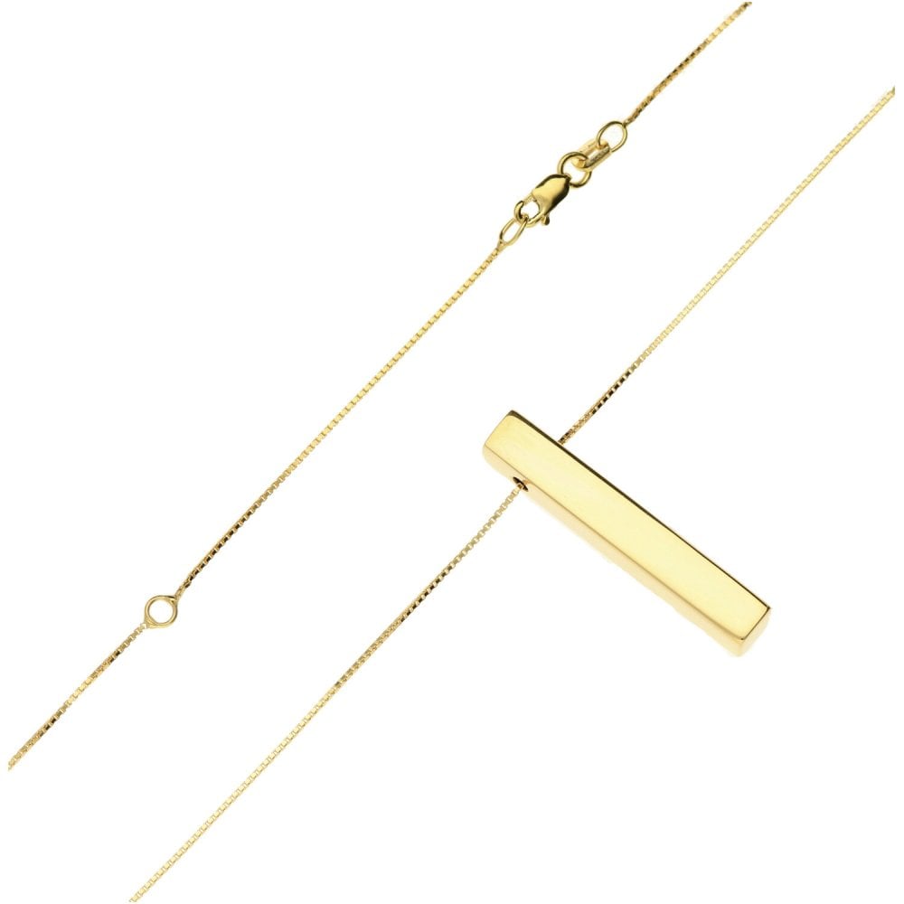 9ct Yellow Gold Hollow Bar Pendant & Necklace - 18" - 2.7g