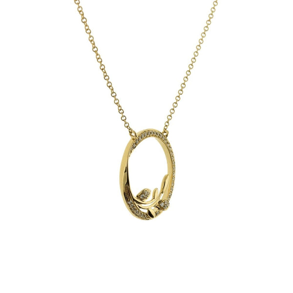 9ct Yellow Gold Diamond Leaf Circle Pendant & Necklace - 0.15ct