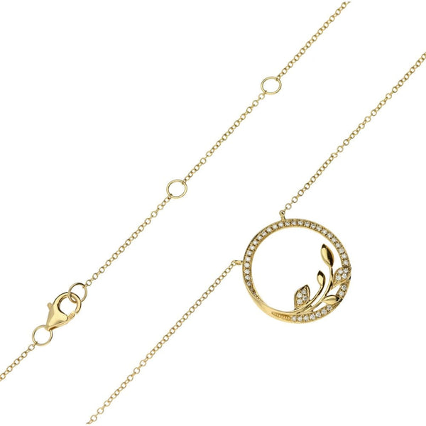 9ct Yellow Gold Diamond Leaf Circle Pendant & Necklace - 0.15ct