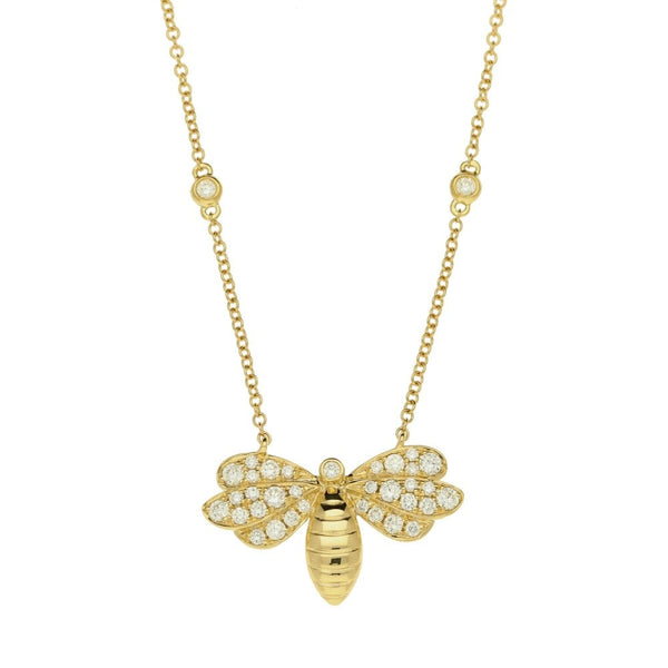 18ct Yellow Gold Diamond Bee Pendant & Necklace - 18" - 0.38ct