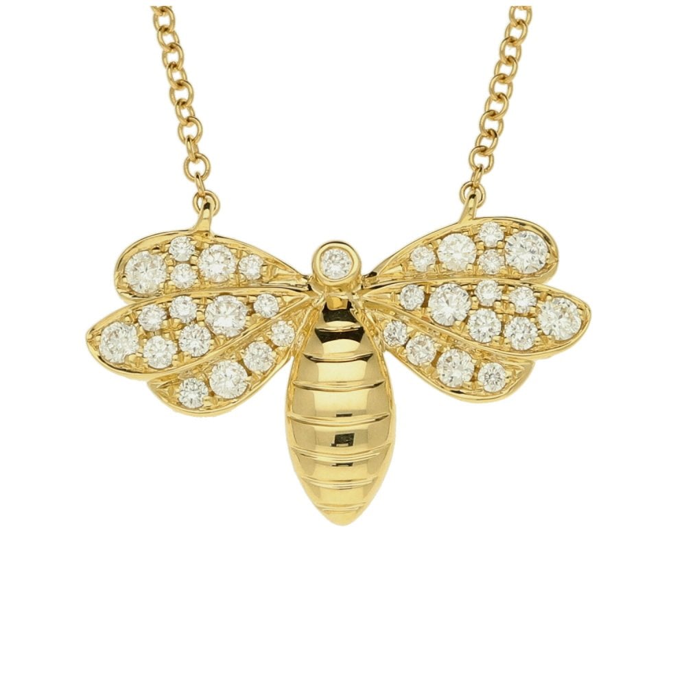 18ct Yellow Gold Diamond Bee Pendant & Necklace - 18" - 0.38ct