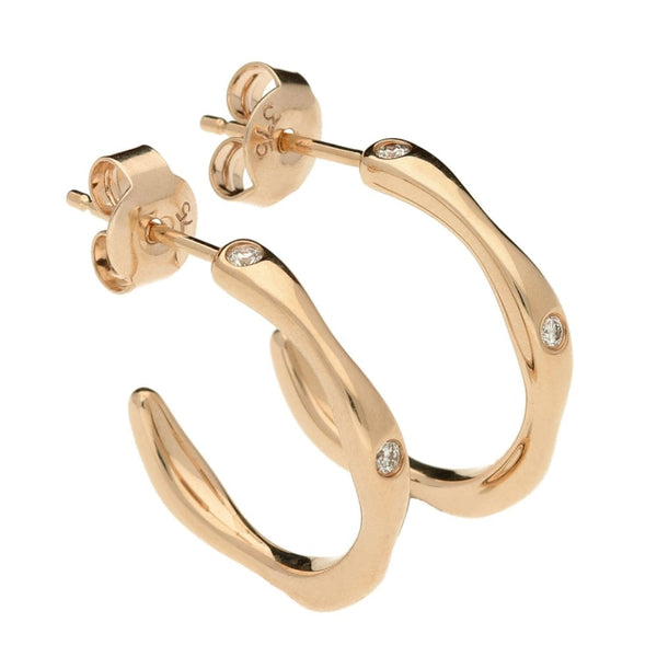 Ladies 9ct Rose Gold Diamond Set Bones Hoop Earrings