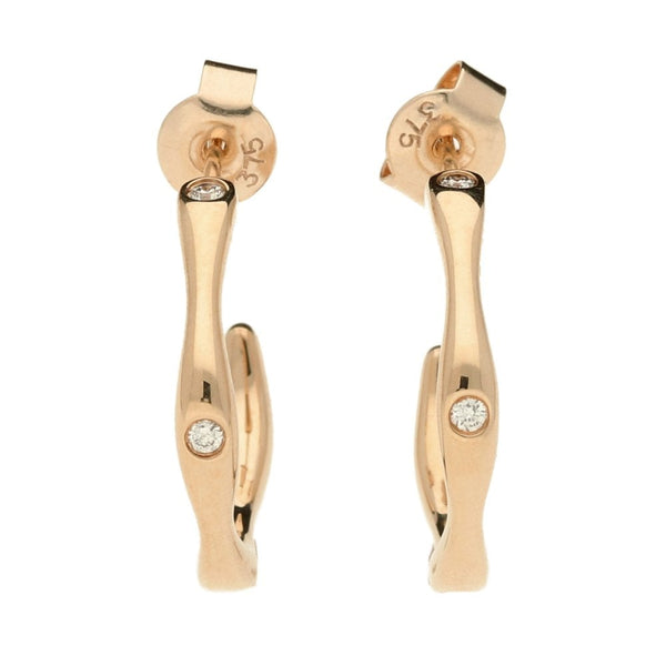 Ladies 9ct Rose Gold Diamond Set Bones Hoop Earrings