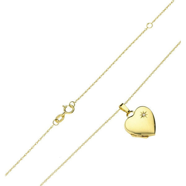 9ct Yellow Gold Diamond Heart Locket & Necklace - 18" - 0.01ct