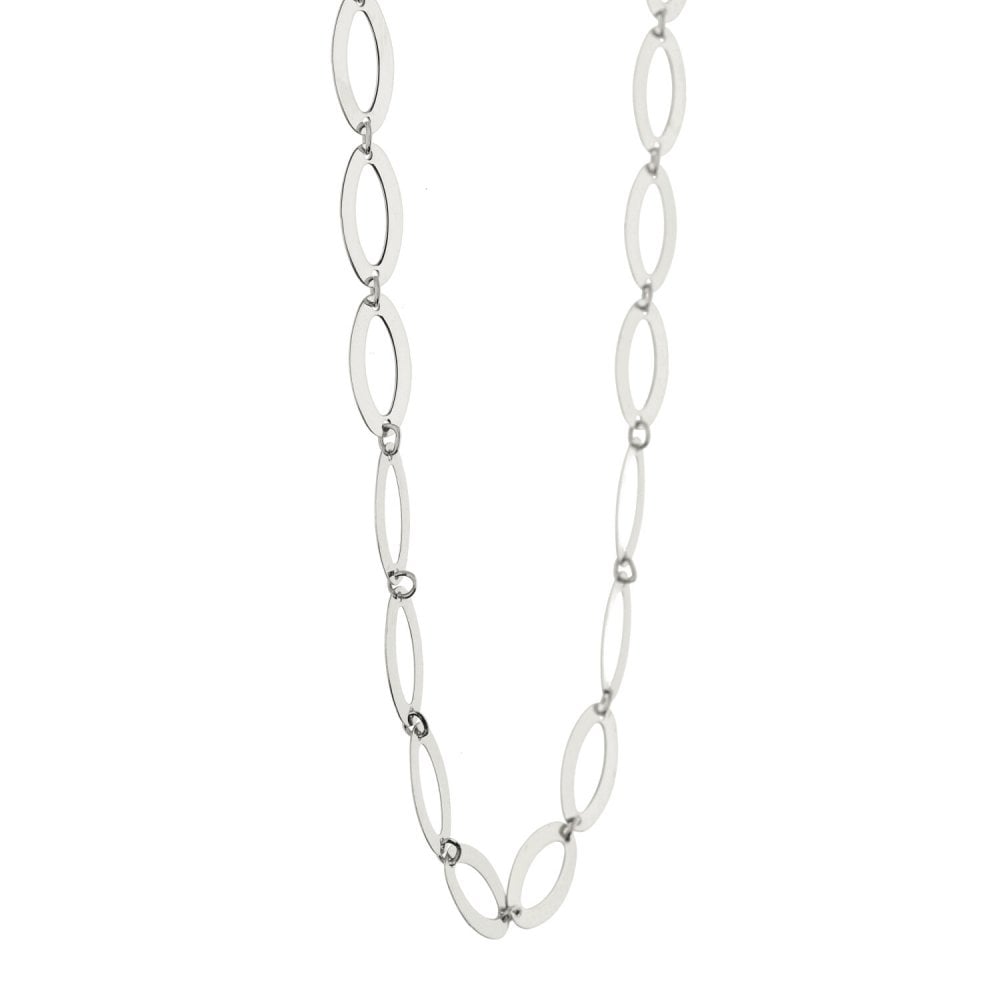 9ct White Gold Flat Elliptic Necklace - 17" - 3.8g