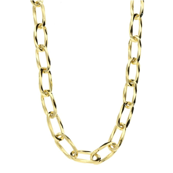 Ladies 9ct Yellow Gold Oval Diamond Cut Link Chain - 20"