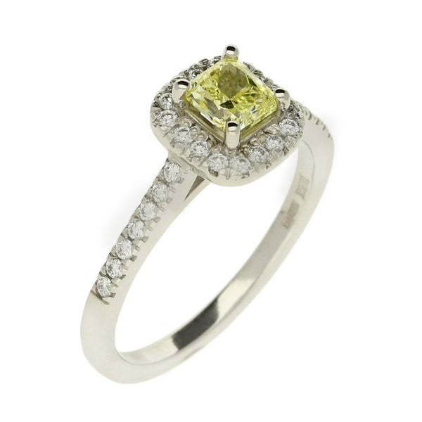 Ladies Platinum Certified Radiant Cut Yellow Diamond Ring - 4.7g