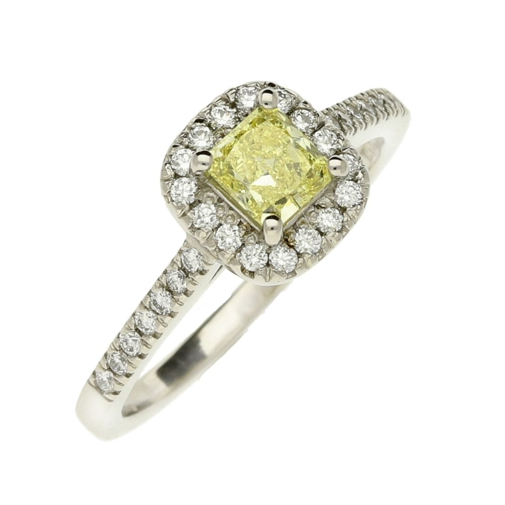 Ladies Platinum Certified Radiant Cut Yellow Diamond Ring - 4.7g