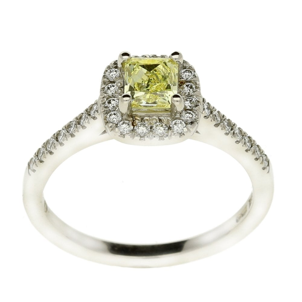 Ladies Platinum Certified Radiant Cut Yellow Diamond Ring - 4.7g