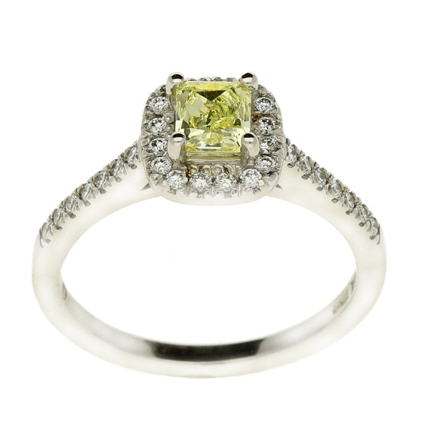 Ladies Platinum Certified Radiant Cut Yellow Diamond Ring - 4.7g
