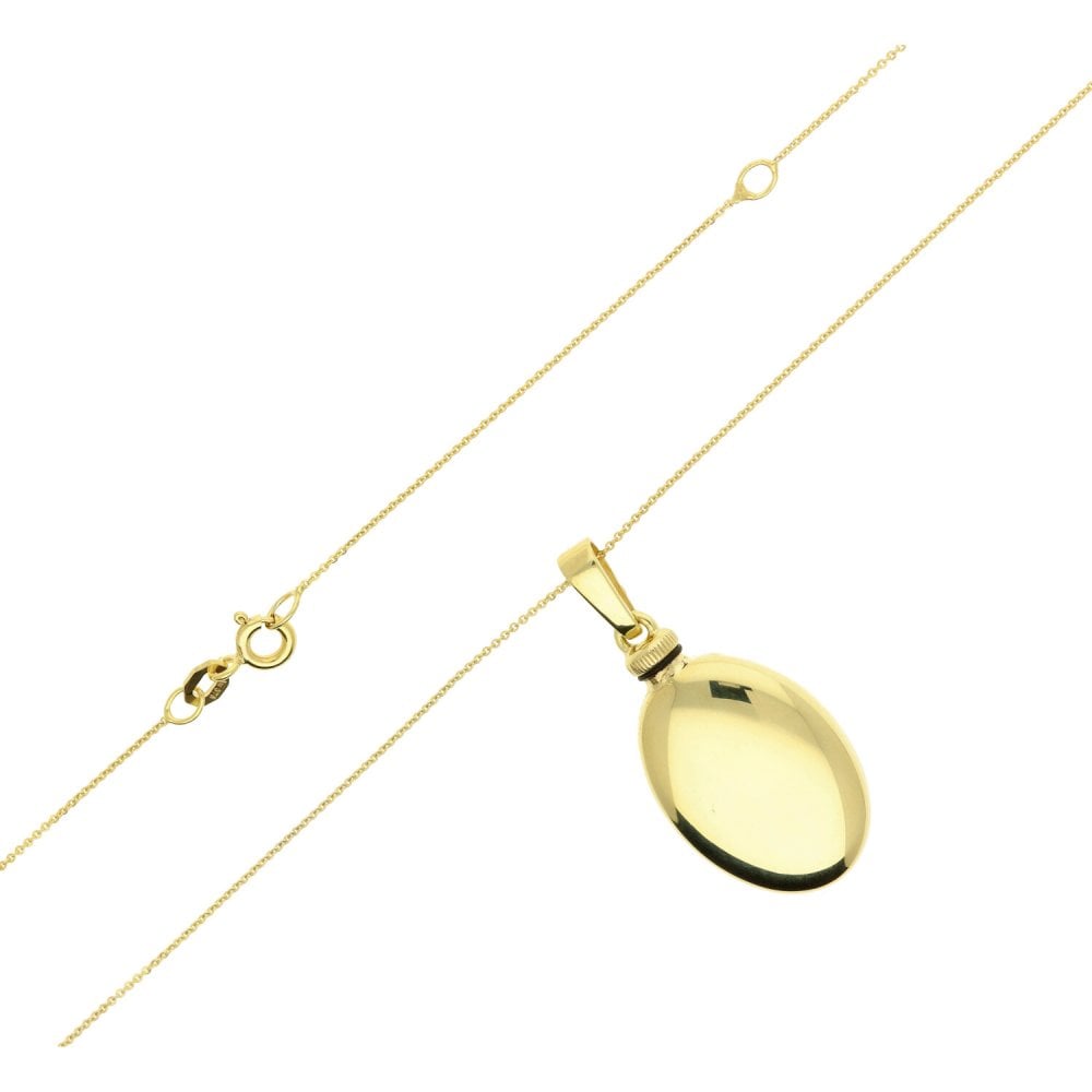 9ct Yellow Gold Oval Ashes Locket & Necklace - 18" - 3.7g