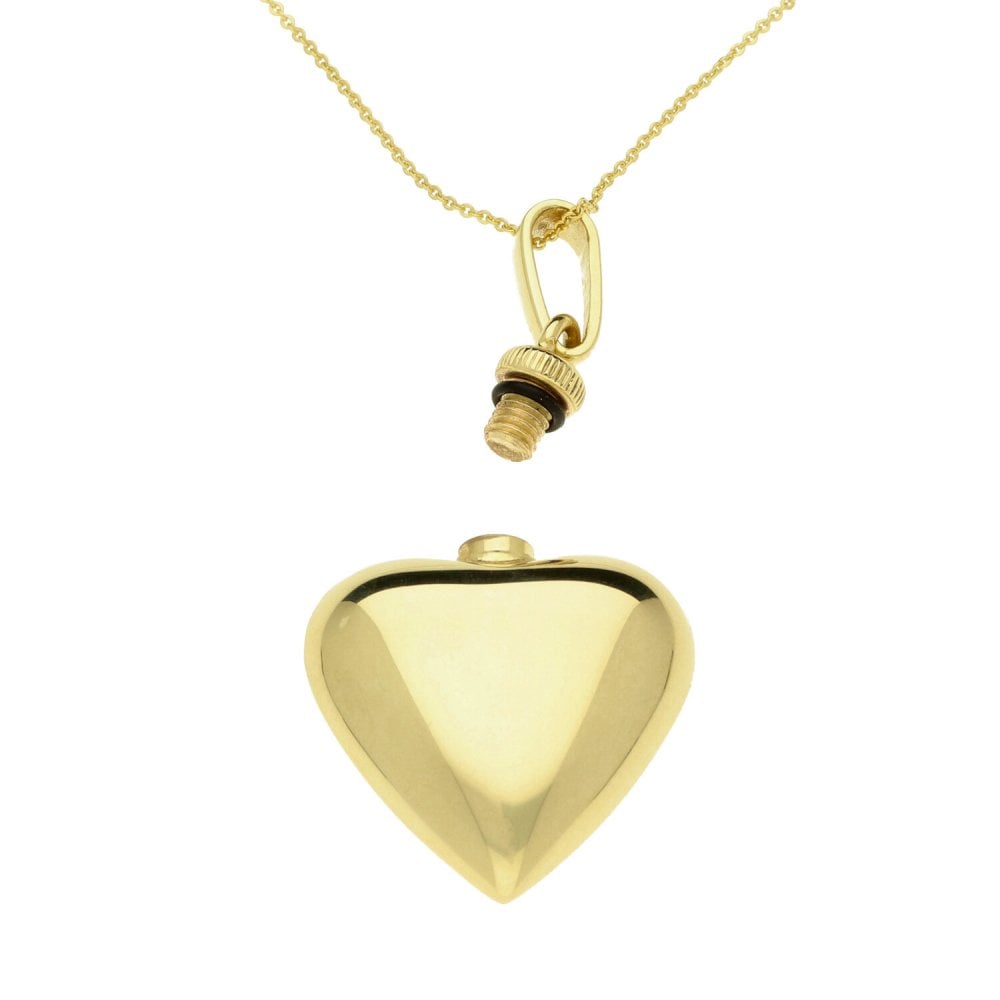 9ct Yellow Gold Heart Ashes Locket & Necklace - 18" - 3.7g