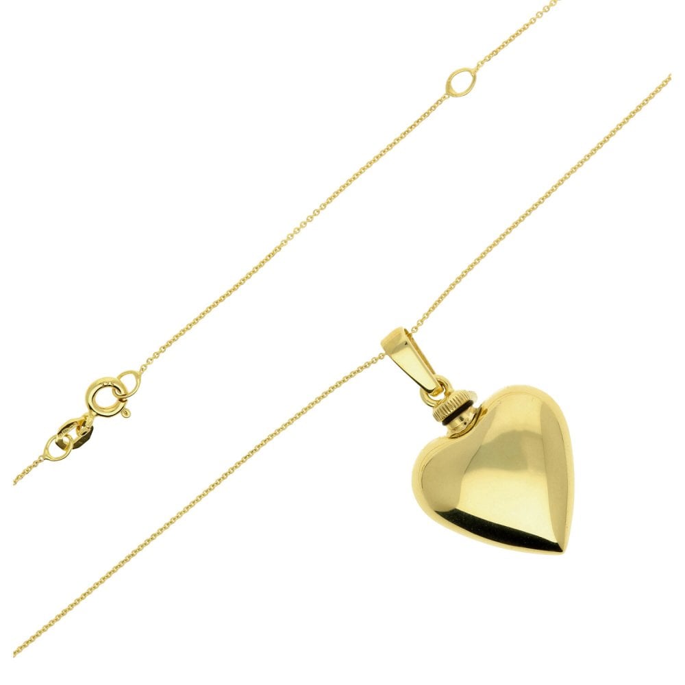 9ct Yellow Gold Heart Ashes Locket & Necklace - 18" - 3.7g