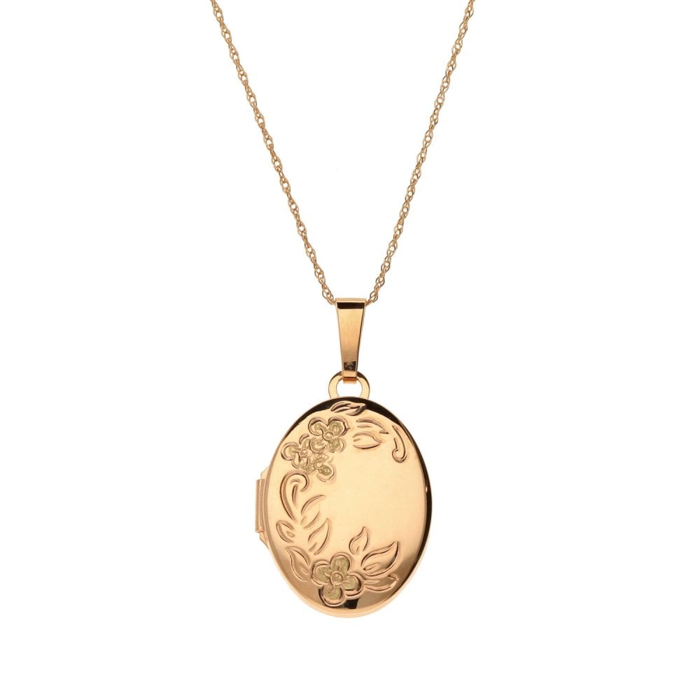 Ladies 9ct Rose Gold Oval Shape Engraved Locket And Chain