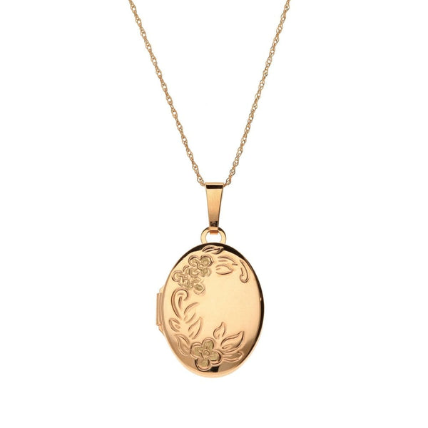 Ladies 9ct Rose Gold Oval Shape Engraved Locket And Chain