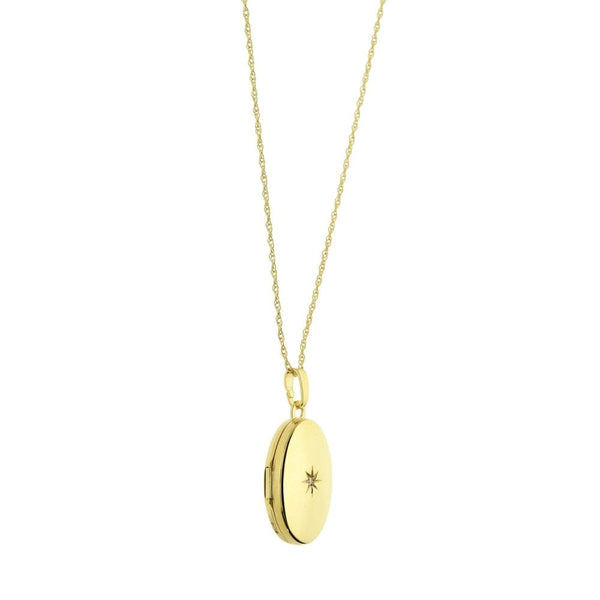 9ct Yellow Gold Diamond Oval Locket & Necklace - 18" - 2.4g