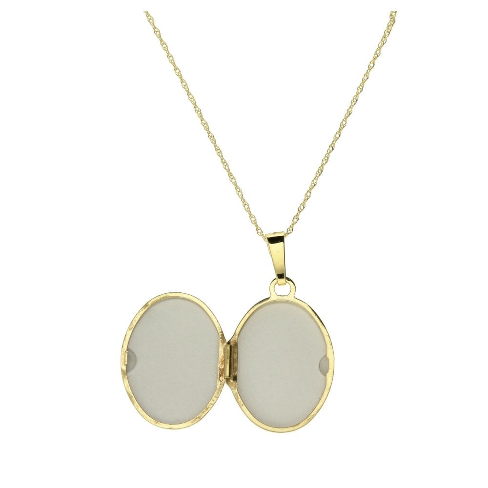 Ladies 9ct Yellow Gold Oval Shaped Engraved Locket And Chain