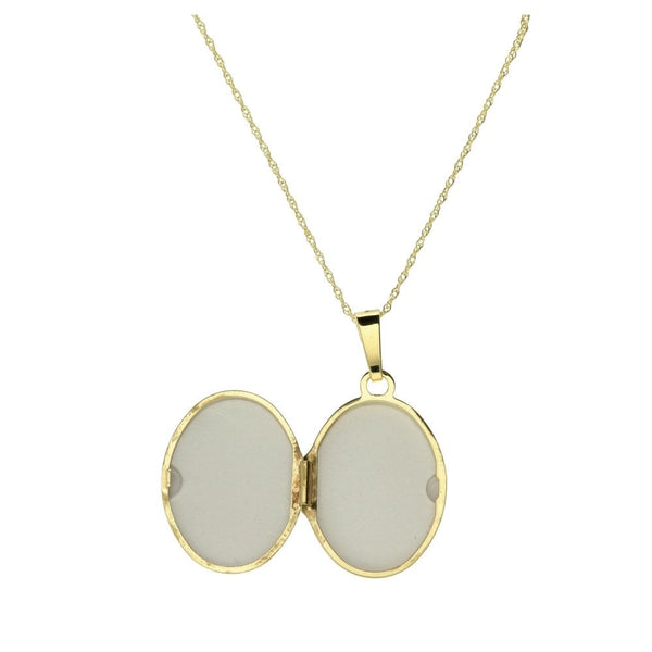 Ladies 9ct Yellow Gold Oval Shaped Engraved Locket And Chain